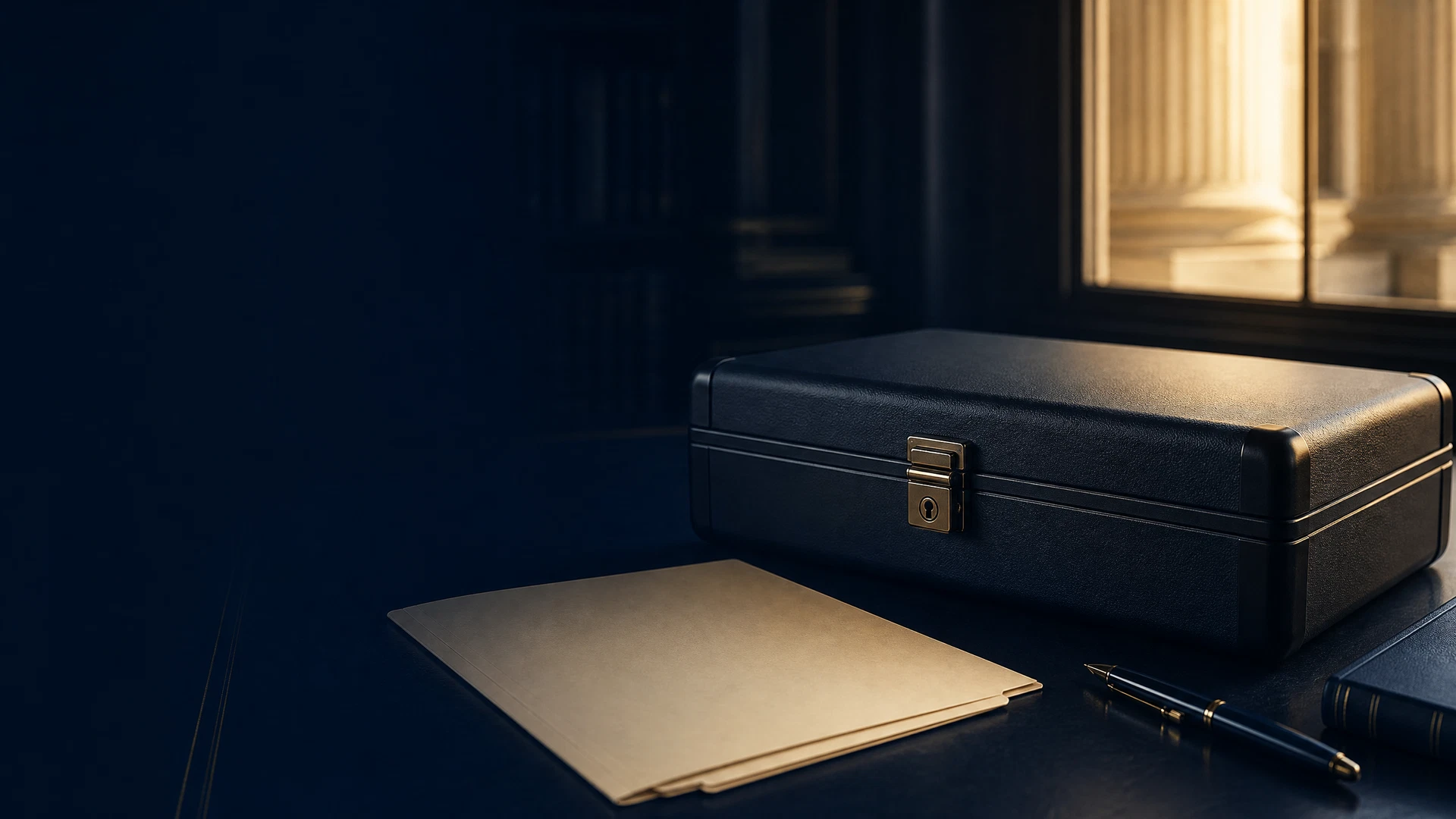 Secure locked document case and legal file, representing firearm-rights and felony-record questions