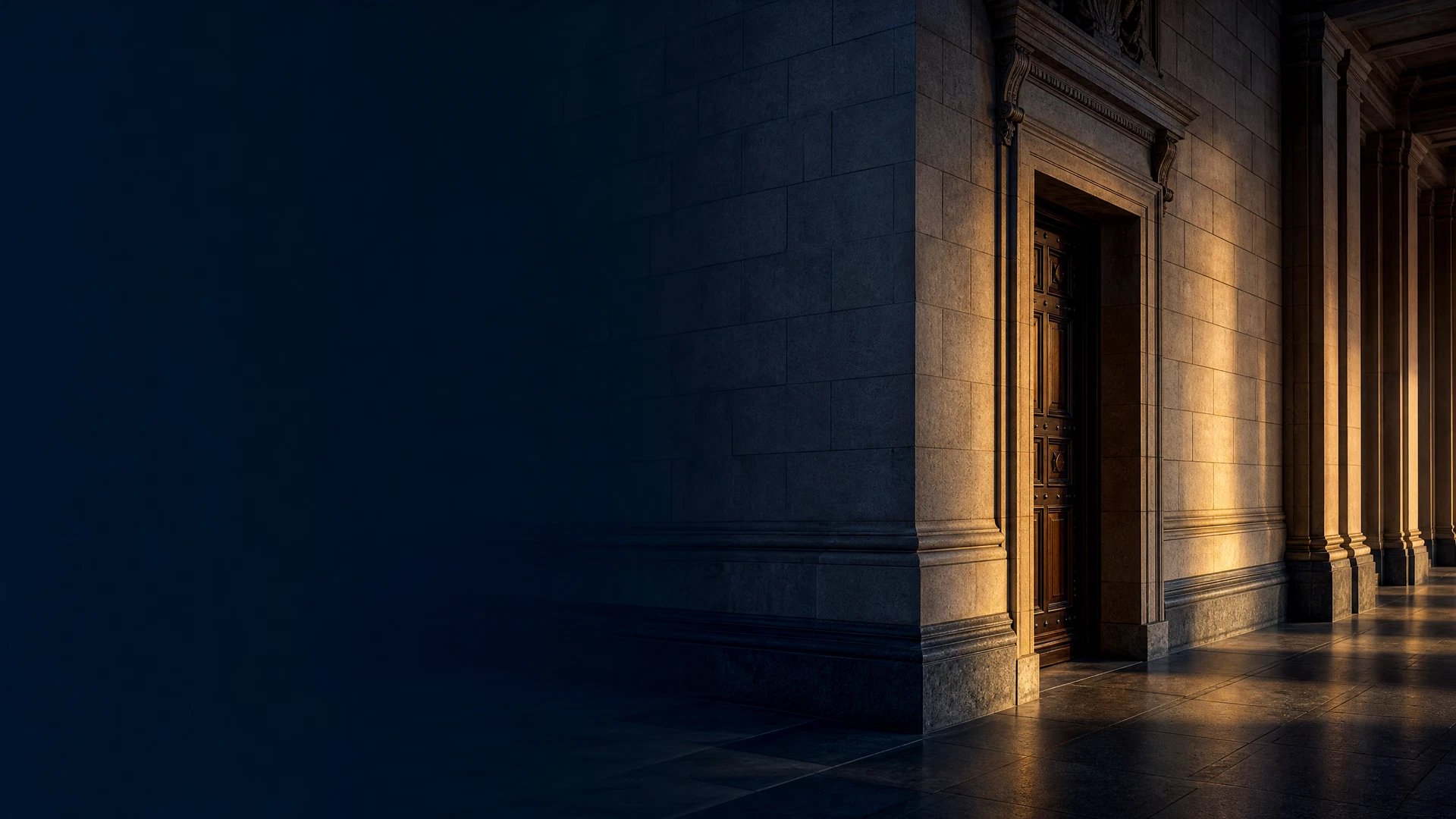 Empty Oklahoma courthouse corridor with evening light