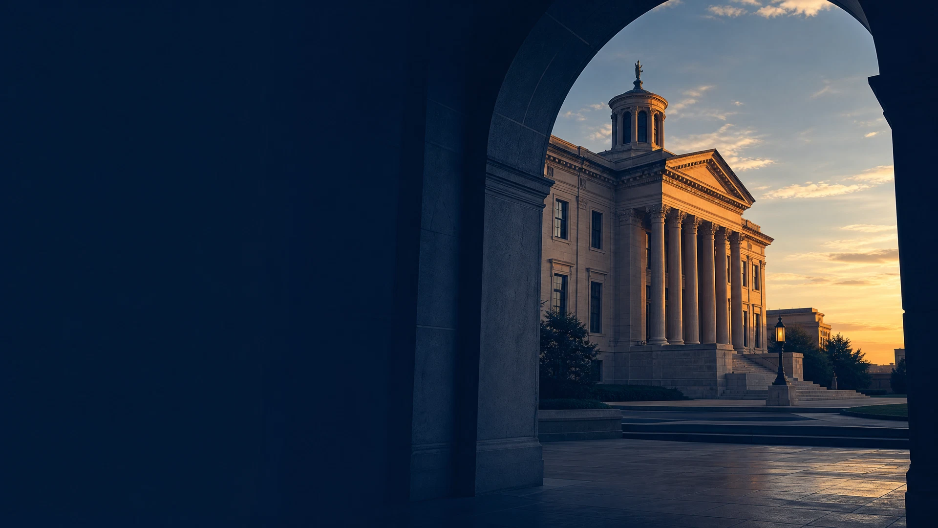 Oklahoma courthouse exterior at early dawn