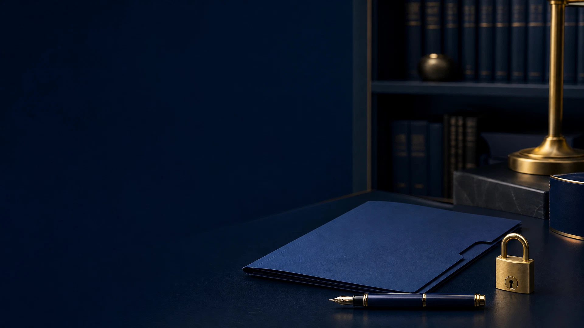Secure legal desk with a blank file folder and brass lock